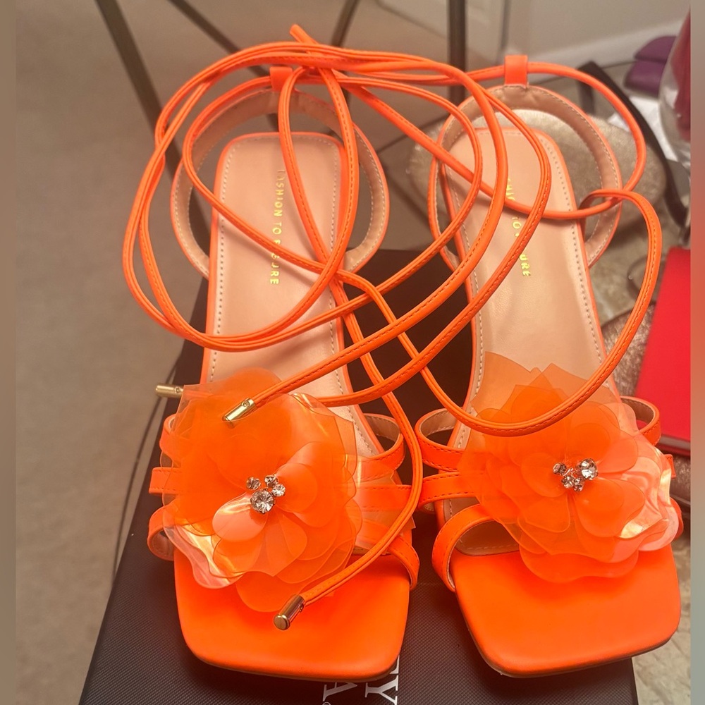 Orange Strappy Heeled Sandals - Picture 4 of 5